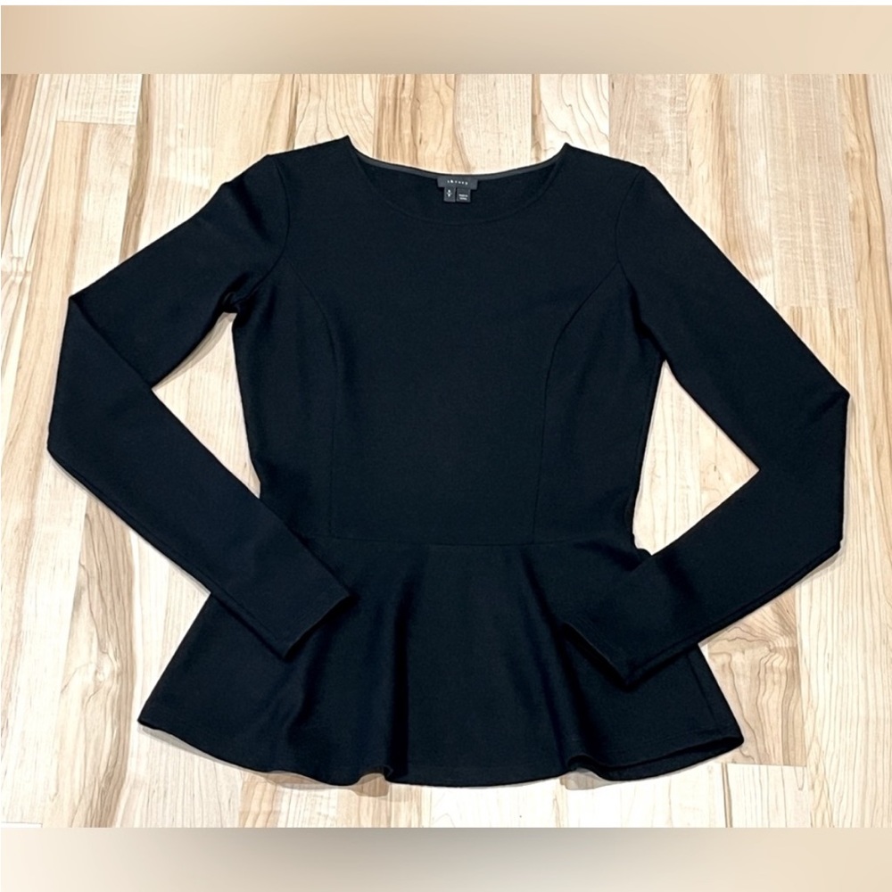 Theory Black Peplum Crew Neck Sweater